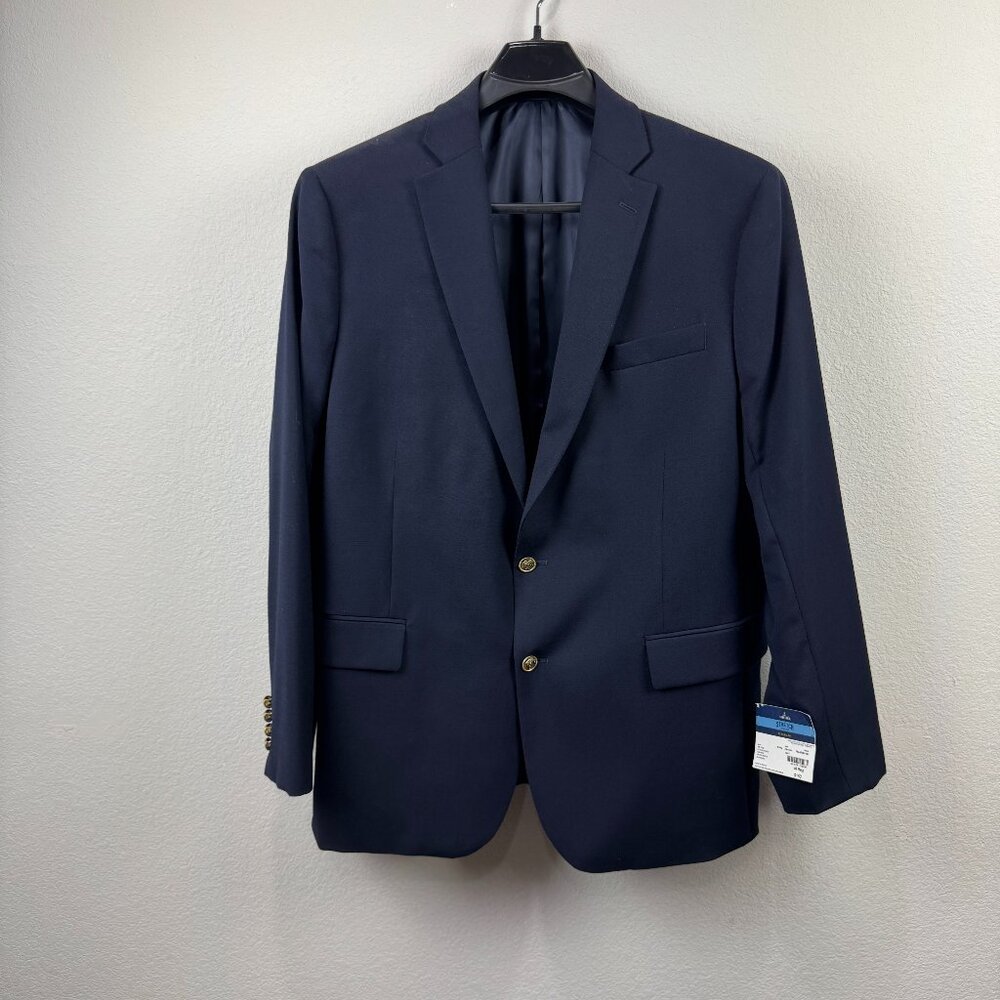 Stafford Men's Navy Blue Hopsack Blazer with gold tone buttons NWT